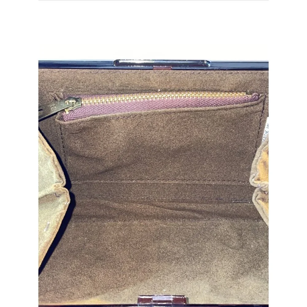 Vintage Plastic Clutch Purse Hand‎ Bag Made In Hong Kong Brown Gold Tone  EL5